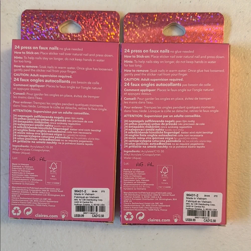 2 Boxes of Claire's Multicolor Glitter Press-On Nails Multiple Kids' Sizes